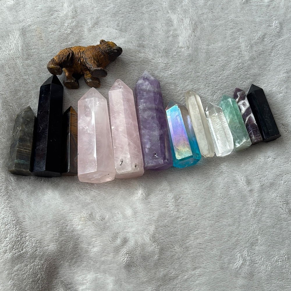 Crystal Point Collection with Bear Figurine
